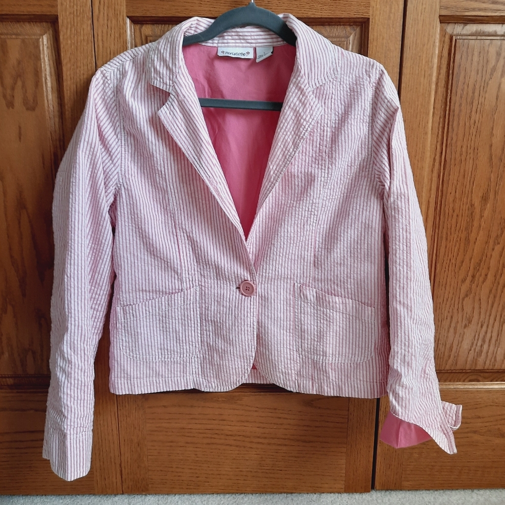 Periscope Pink/White Pinstriped Light Career Jacket.  NWOT.
